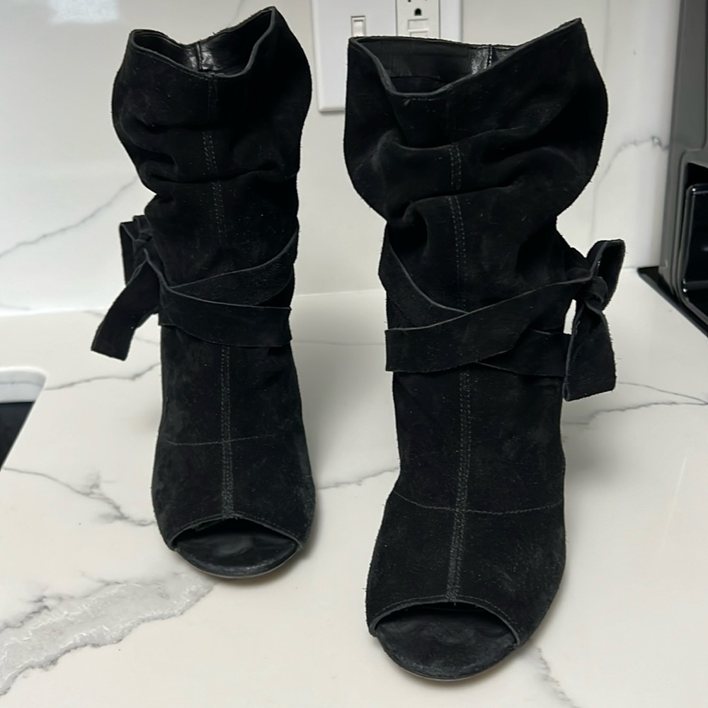 Nine West Open Toe Slouchy Suede Bootie - 4” heel